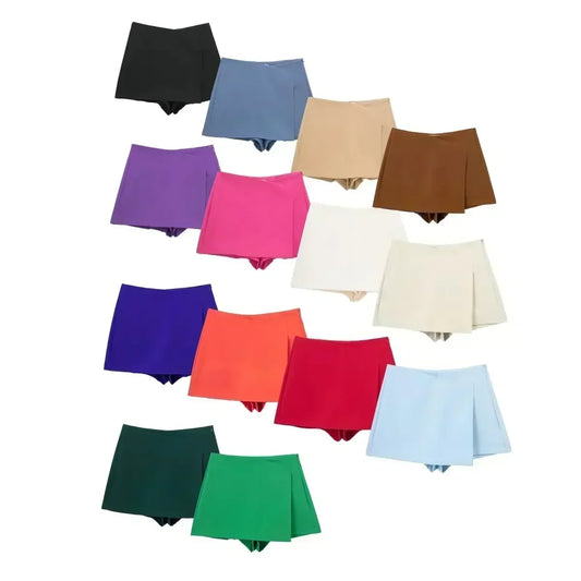 Women's New Chic Fashion Multi color Versatile Slim Asymmetric Shorts Skirts Retro High Waist Side Zipper Women's Skirts Mujer