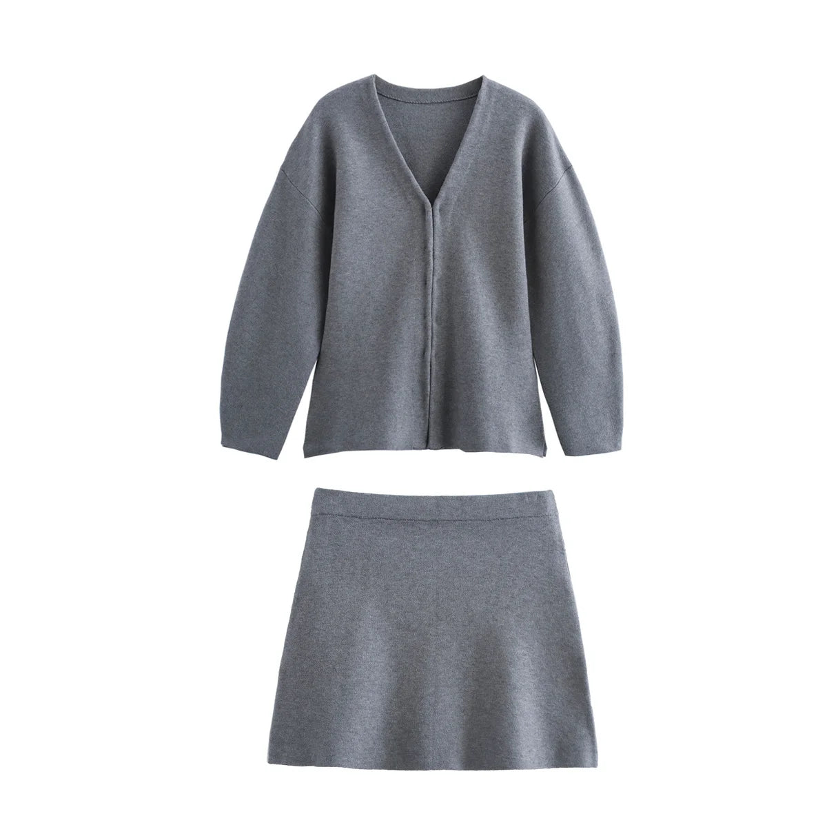 Women's new fashion slim versatile V Neck knitted coat retro long sleeved button up women's coat chic top+skirt women's suit