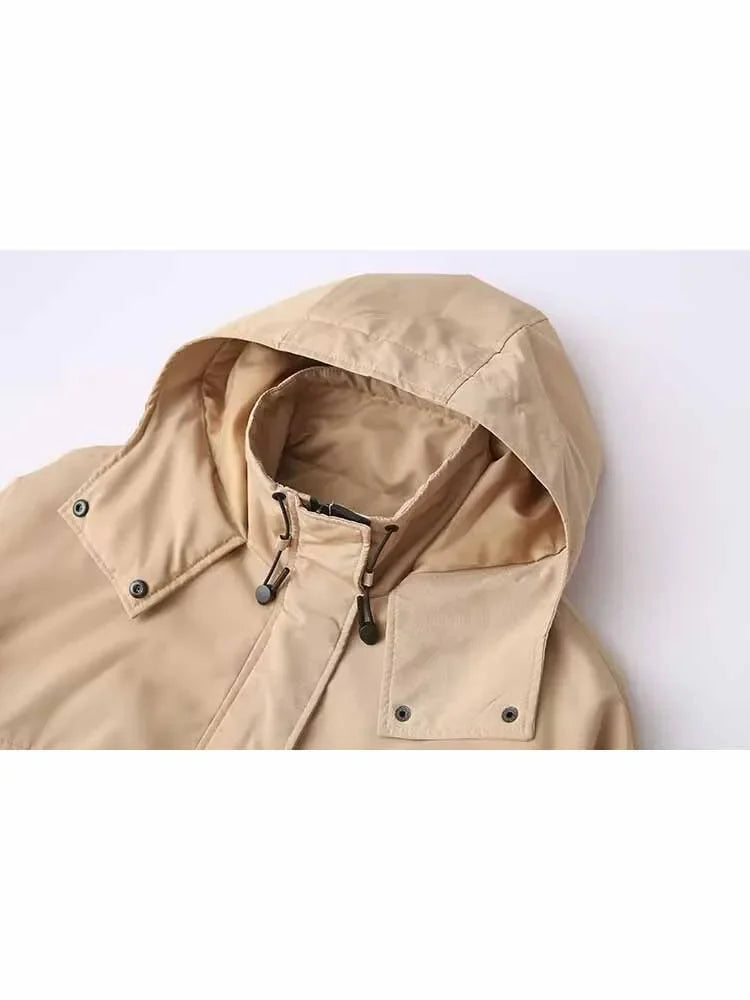 Women's new fashion loose short Single breasted hooded cotton jacket Coat retro long sleeved zipper pocket women's Coat chic top