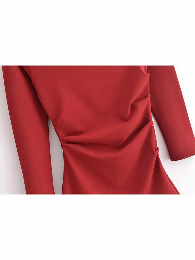 Women's new Fashion pleated decoration sexy slim off shoulder mini dress retro long sleeved women's dress Mujer