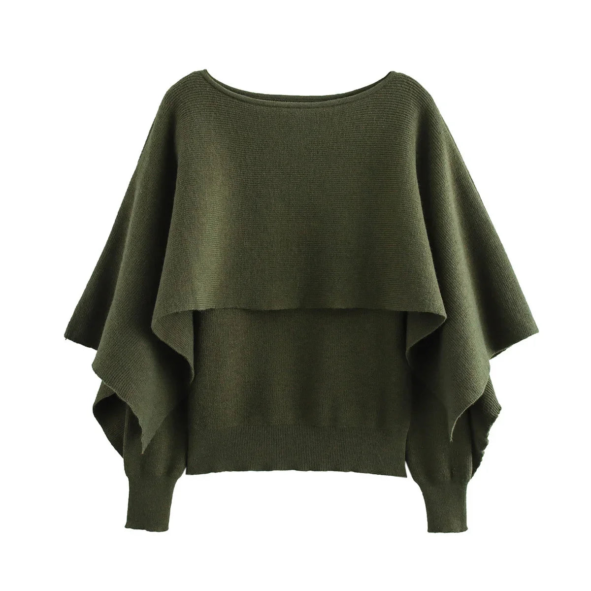 Women's new fashion layered decoration loose cape style off shoulder knitted sweater retro long sleeved Female pullover chic top