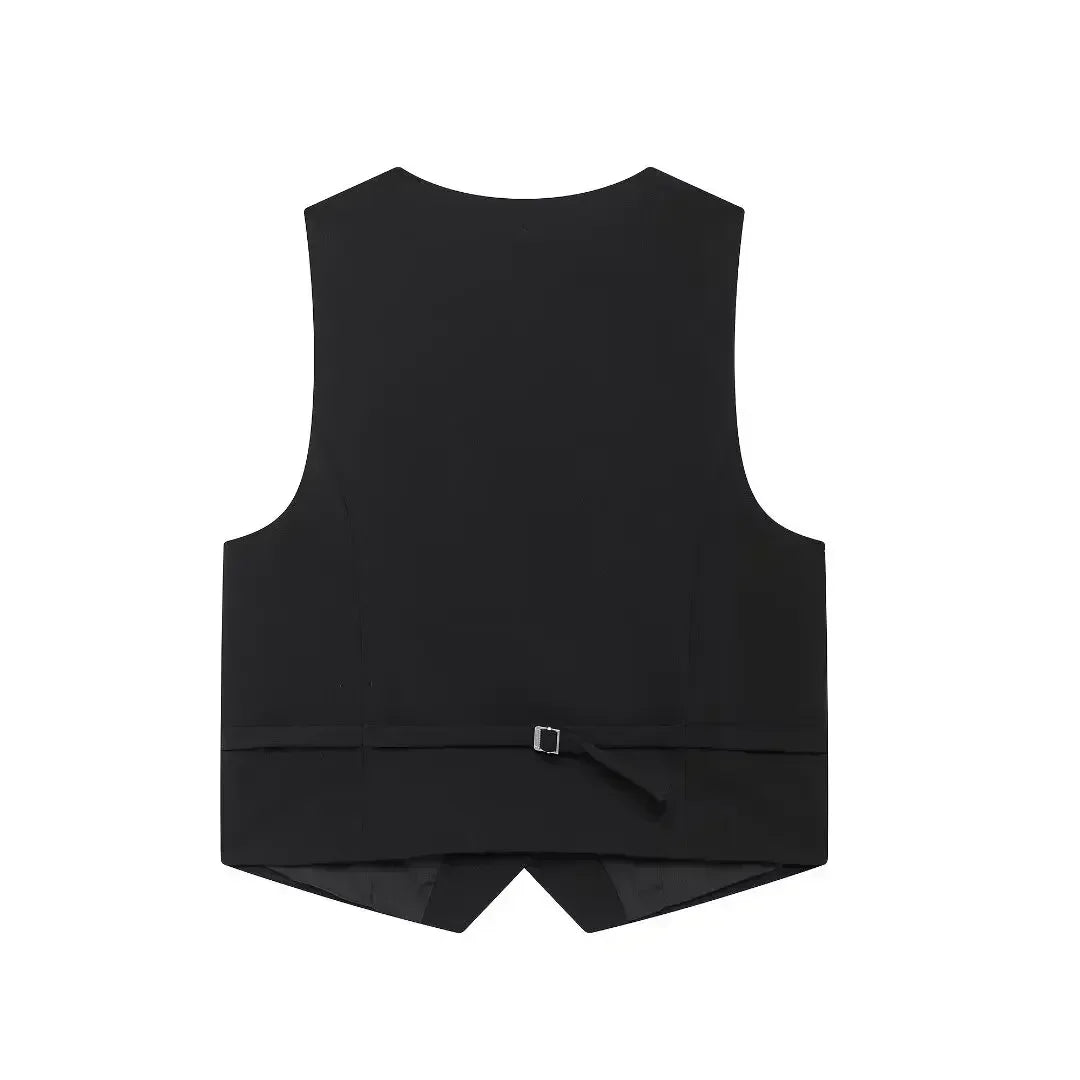 Women's 2024 New Fashion Strap Decoration Casual Short Single breasted Suit Vest Retro V Neck Sleeveless Women's Vest Chic 