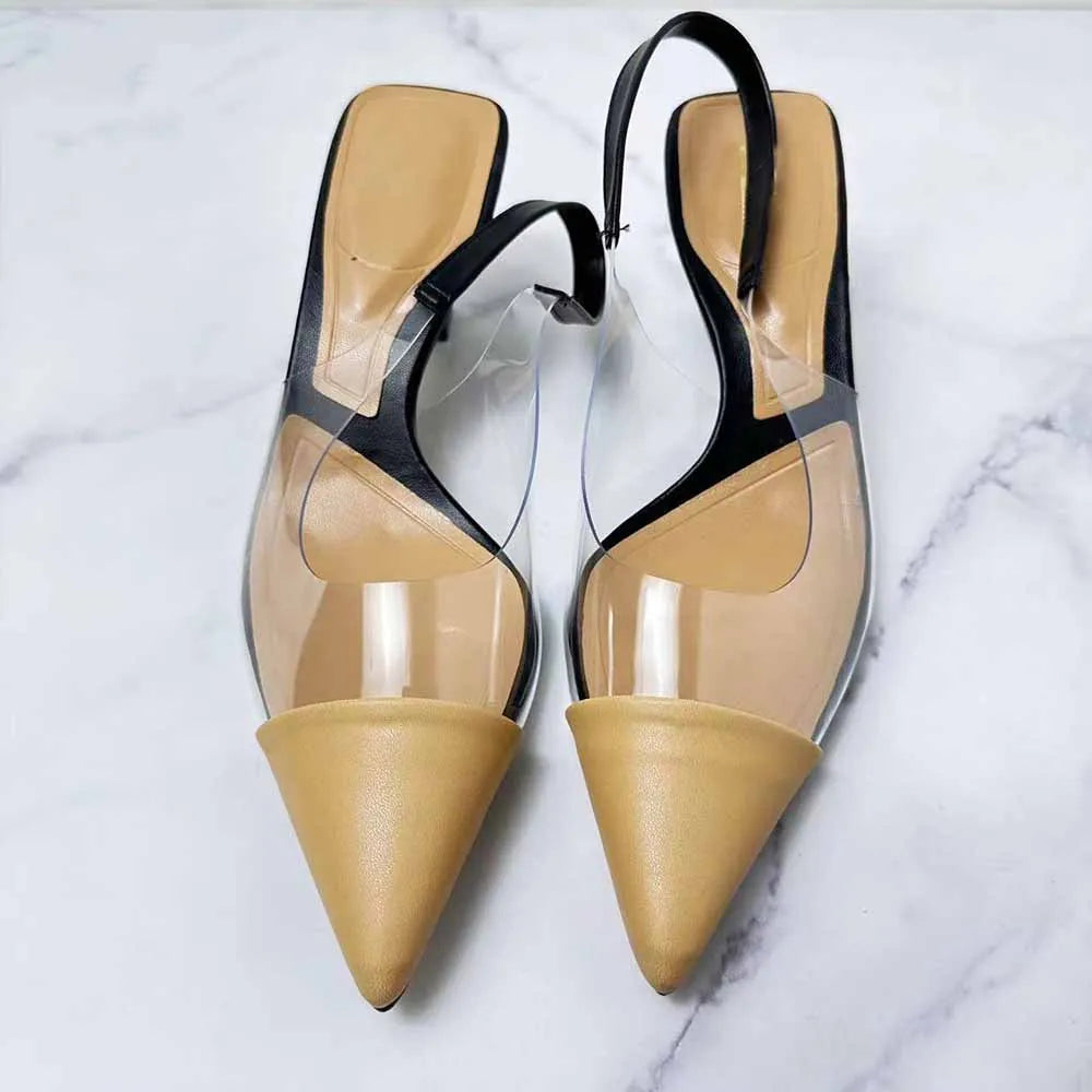 New 2024 Women's Shoes Fashion Women's Shoes High Heels Color Matching Fashion Pointy Leather Stitching Baotou High Heels