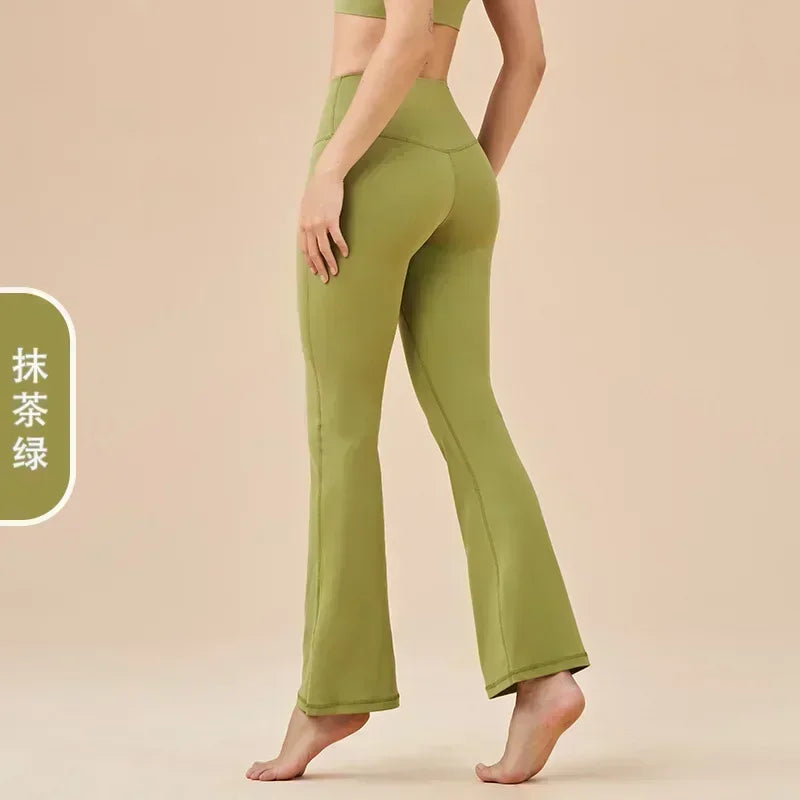 L Nude Yoga Pants Flared Pants Without Embarrassment Hip High Waist Pocket Sports Fitness Sports