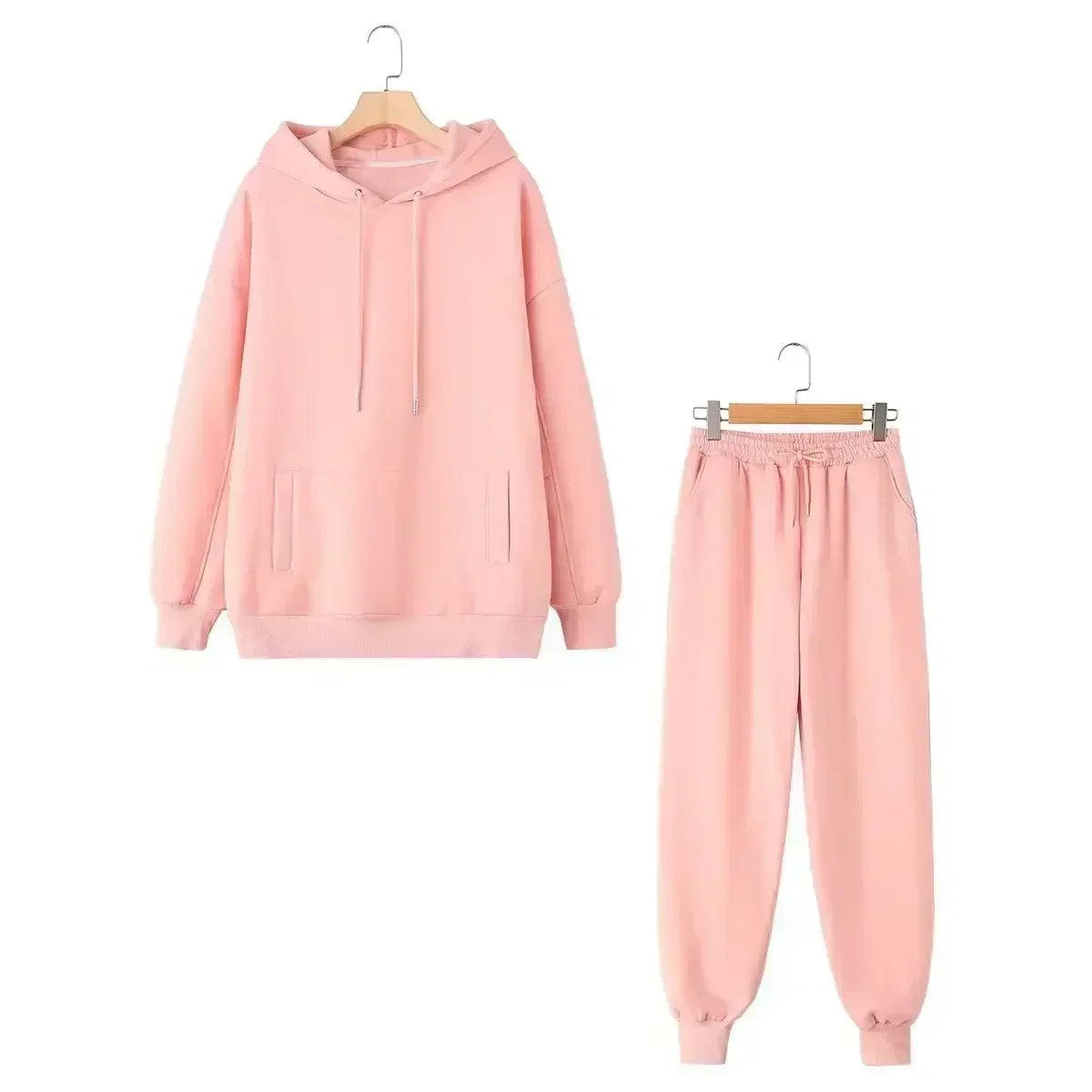 set woman 2 pieces Women New Fashion Loose Cotton Hooded Sweatshirts Vintage Long Sleeve Pockets Female + Pants Women's suit