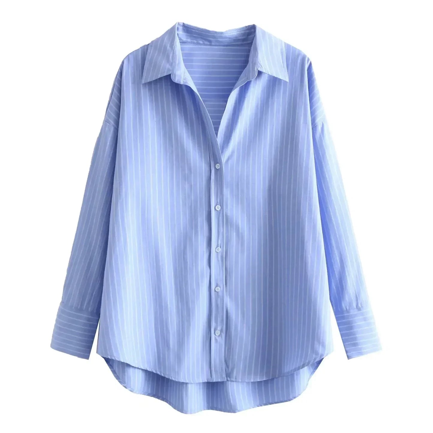 Women's new fashion loose basic style striped shirt casual single breasted lapel shirt retro long sleeved women's shirt chic top 