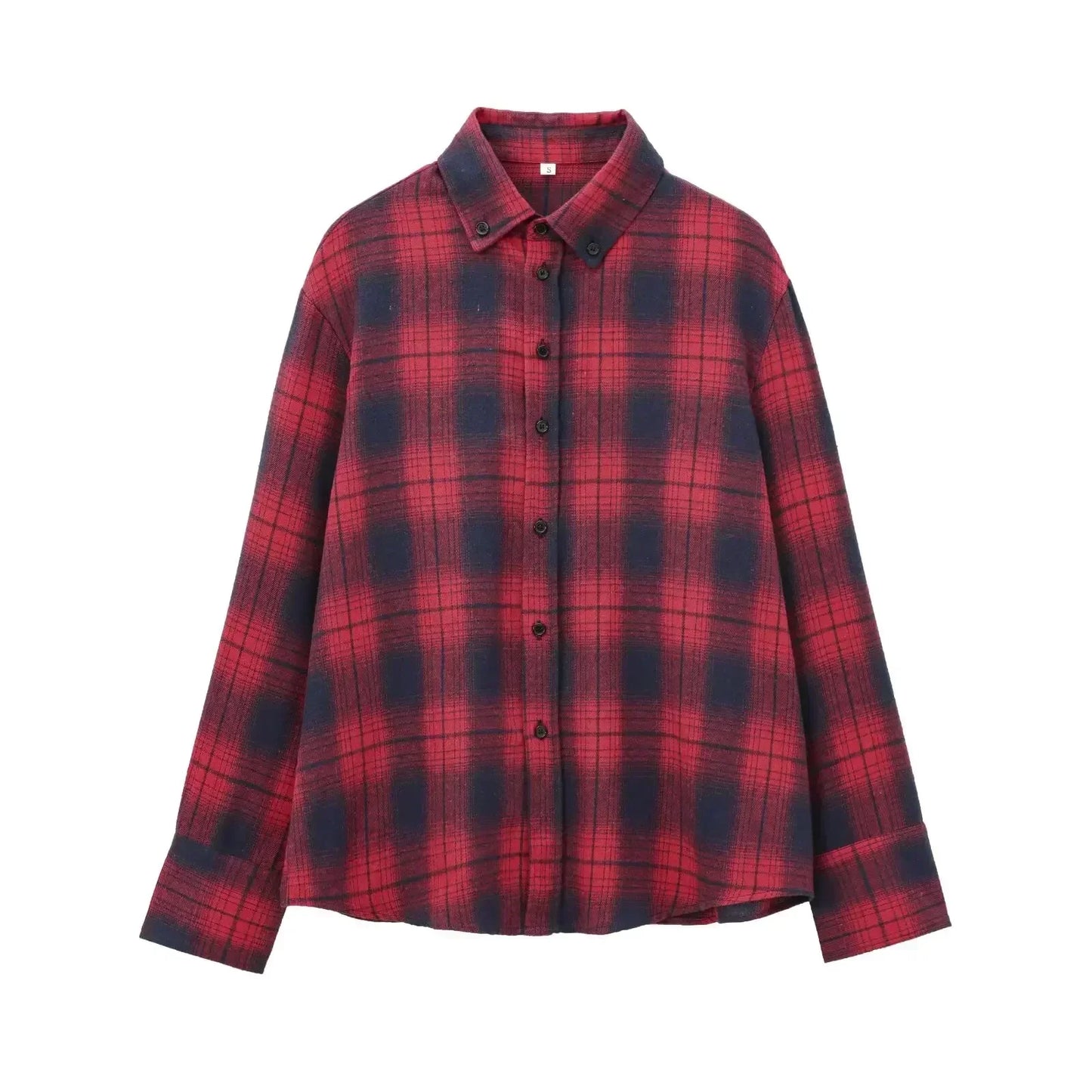 Women's 2024 new fashion loose single breasted lapel shirt casual checkered shirt retro long sleeved women's shirt chic top