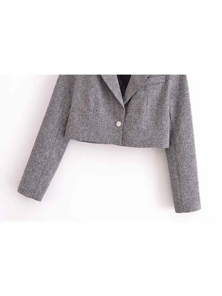 Ladies' new fashion pocket decoration casual slim short single breasted suit coat retro long sleeved women's coat chic top