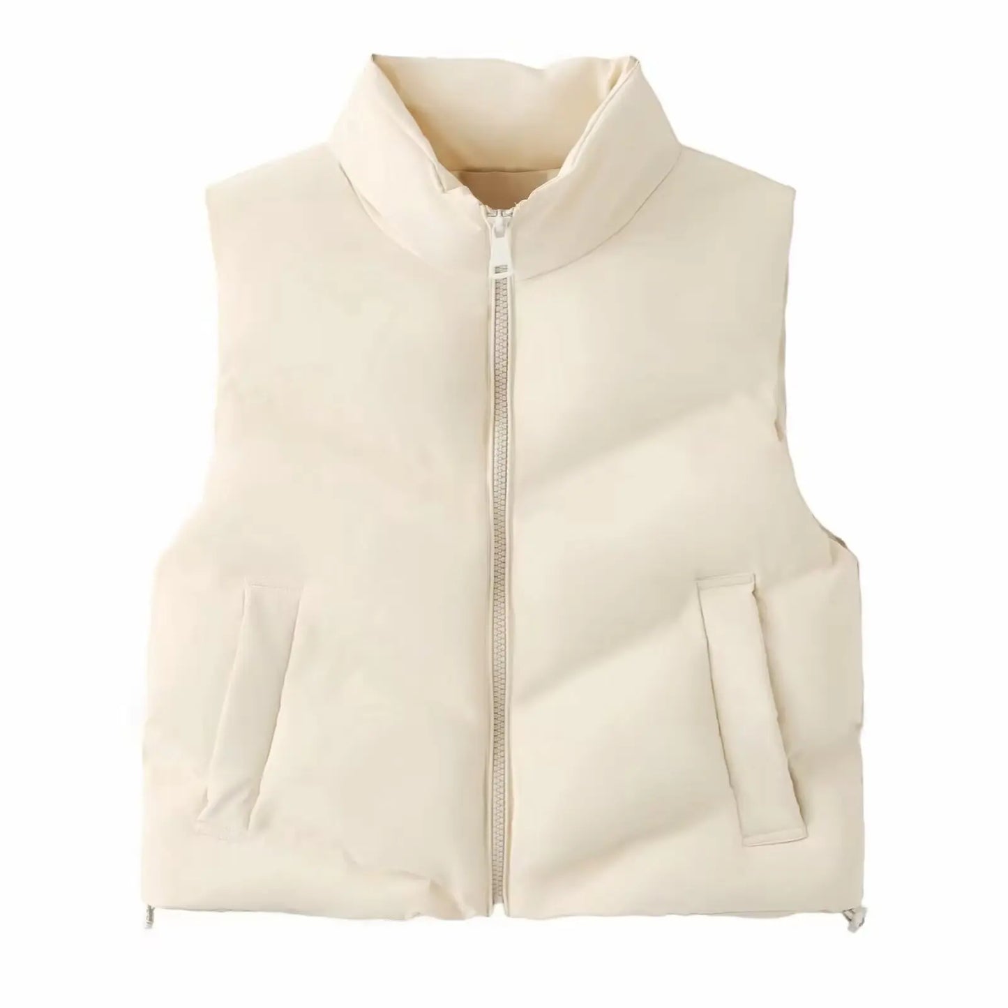 Women's winter fashion Loose side pocket short warm stand collar cotton vest coat retro sleeveless zipper women's vest chic top