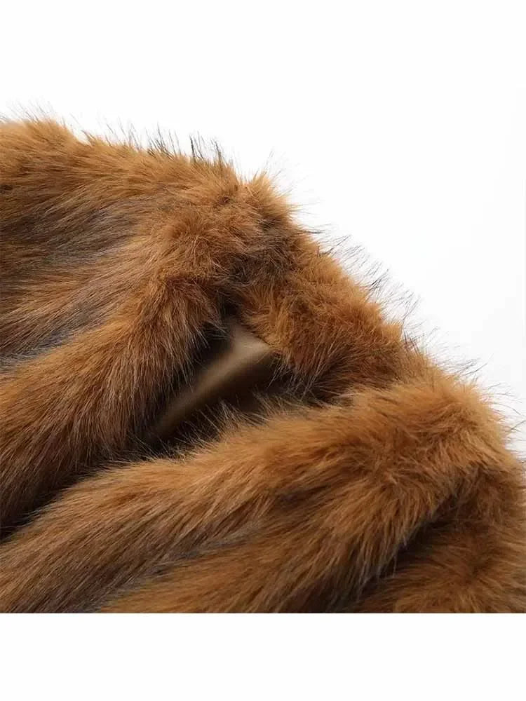 Women's winter new fashion faux fur effect casual short warm open fleece coat retro long sleeved women's coat chic top