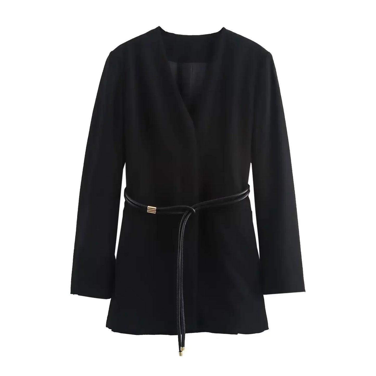 Women's 2024 New Fashion With Belt Casual Single breasted V Neck Suit Coat Vintage Long sleeved Pocket Women's Coat Unique Top