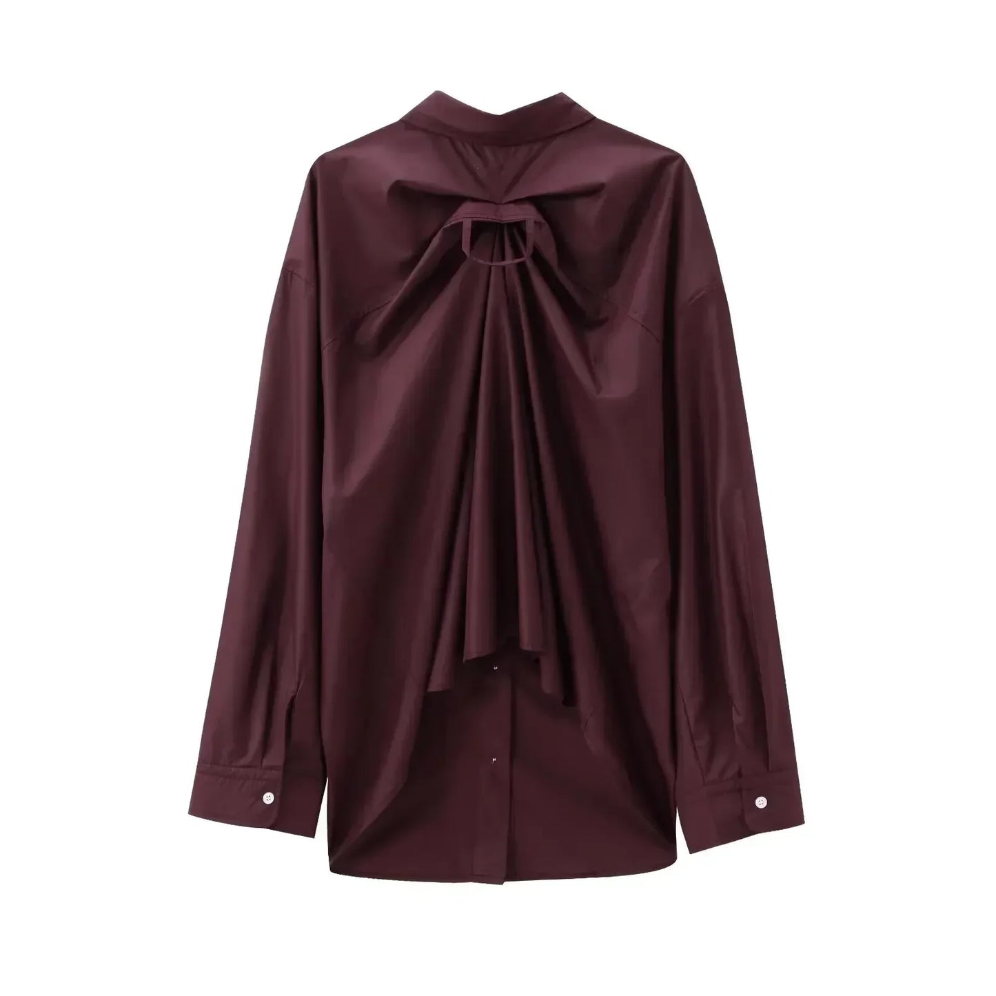 Women's 2024 new fashion back pleated decoration loose single breasted Lapel shirt retro long sleeved women's shirt chic top