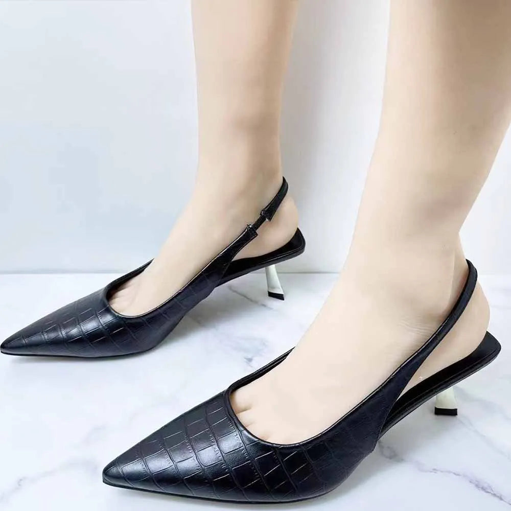 New 2024 Women's Shoes, Fashionable High Heels, Black Metal Heel and Pointed Stone Sandals, Women. 