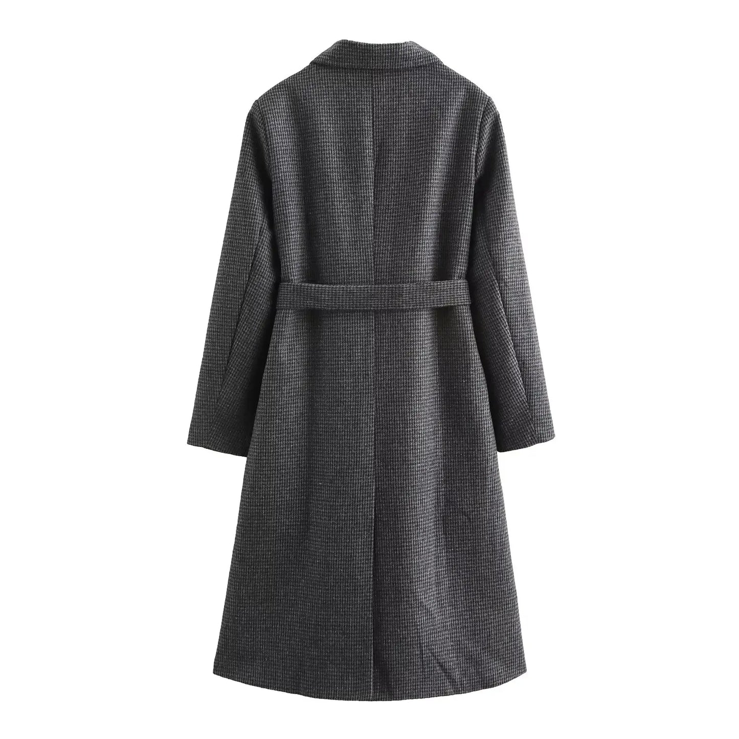 Women's winter fashion with Belt loose long style warm Lapel plaid woolen coat retro long sleeved pocket women's coat chic top