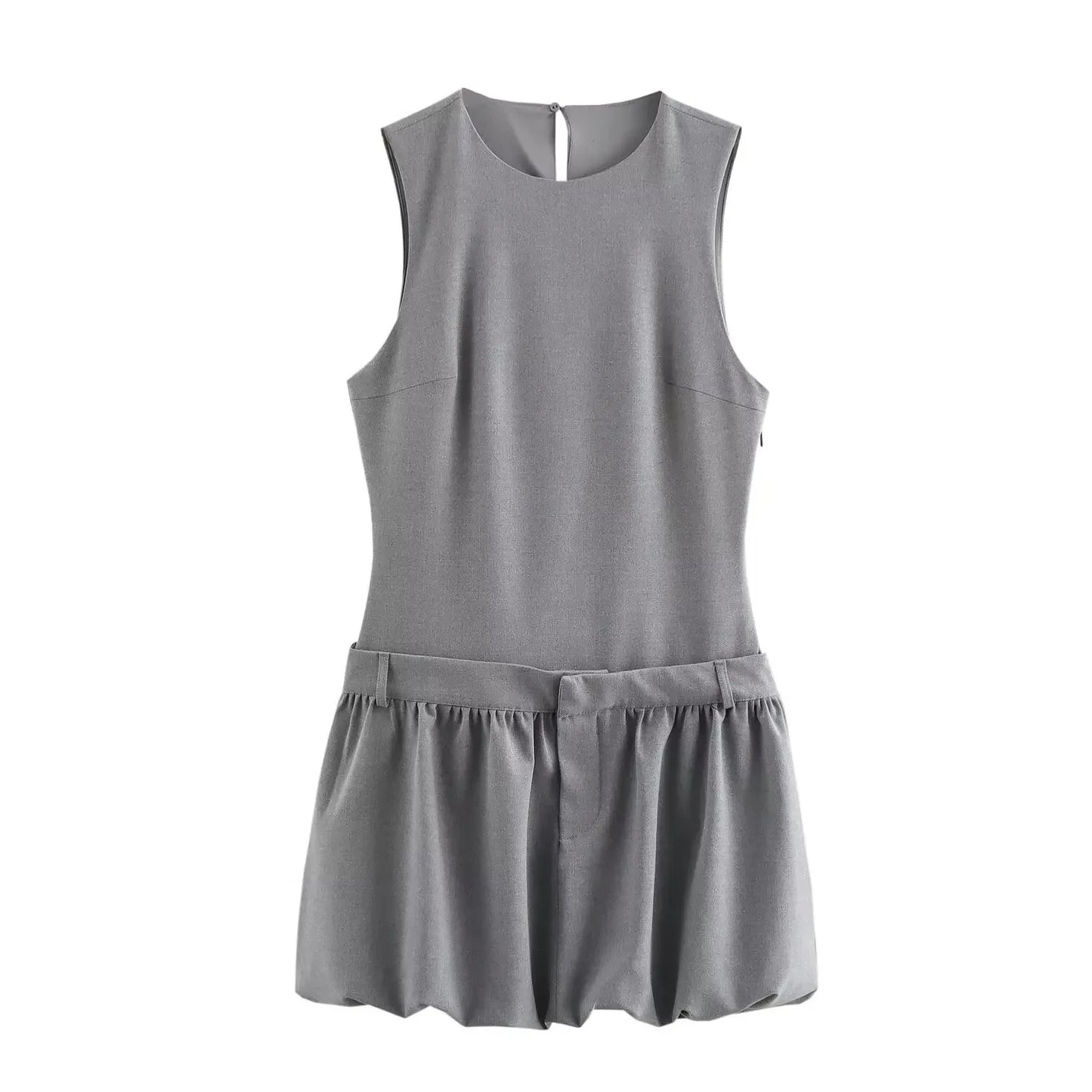 Women's new fashion wide pleated hem design casual versatile slim O Neck mini dress retro sleeveless zipper women's dress Mujer