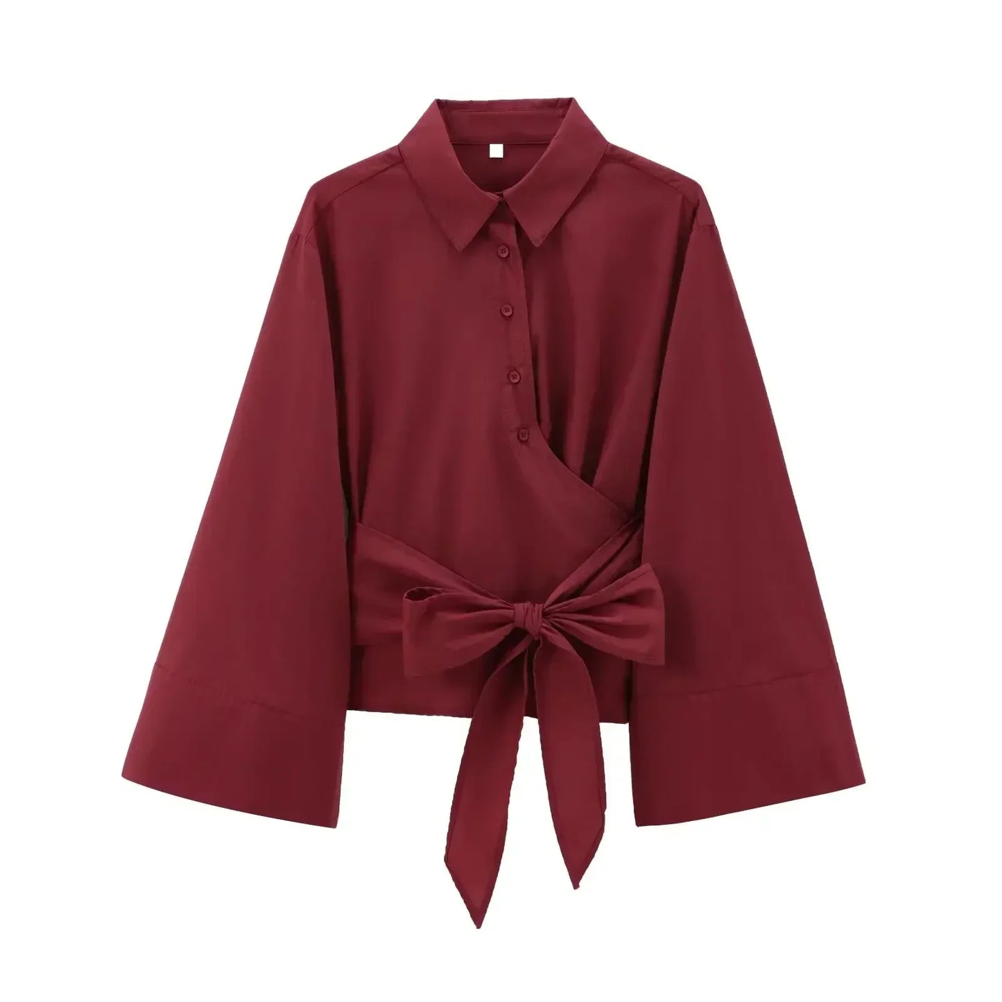 Women's 2024 new fashion bow tie decoration casual short lapel shirt retro long sleeved button up women's shirt chic top