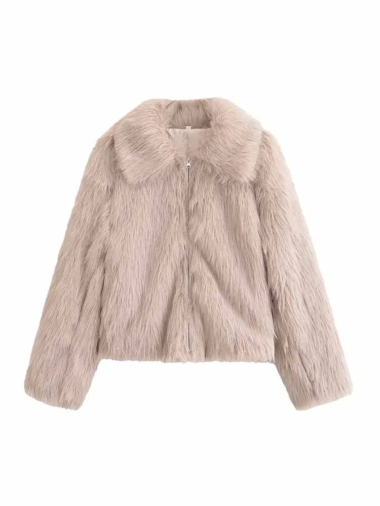 Women's new Fashion faux fur effect casual Side pocket comfortable Lapel fleece coat retro long sleeved women's coat chic top