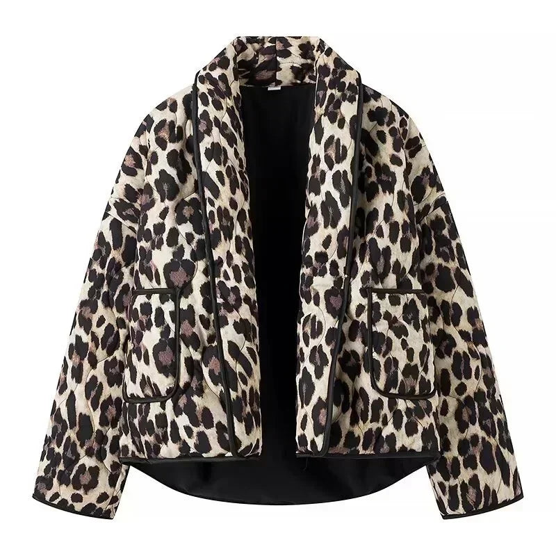 European Style Fashion All Match Cardigan Leopard Print Jacket Loose Casual Top Coat Women 2024 New Spring Autumn