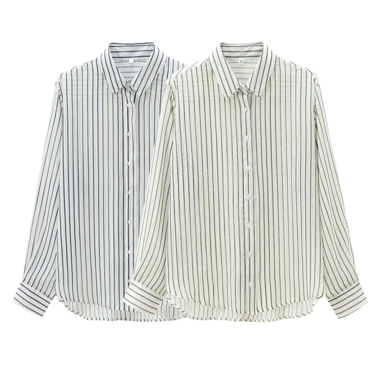 Women's new fashion loose single breasted casual striped asymmetrical shirt retro lapel long sleeved women's shirt chic top