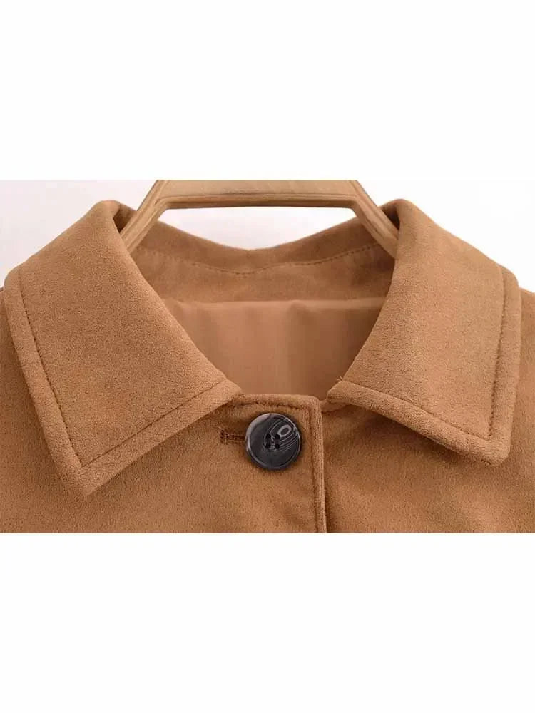 Women's new Fashion pocket decoration casual single breasted short lapel Jacket Coat retro long sleeved women's Coat chic top