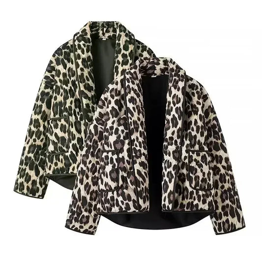 European Style Fashion All Match Cardigan Leopard Print Jacket Loose Casual Top Coat Women 2024 New Spring Autumn