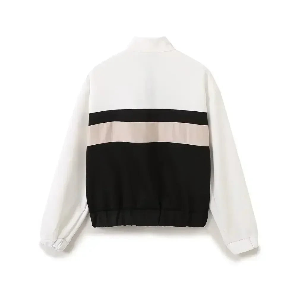 Women's New Fashion Side Striped Strip Decorative Casual Short Flight Jacket Coat Retro Long Sleeve Zipper Women's Coat Chic Top