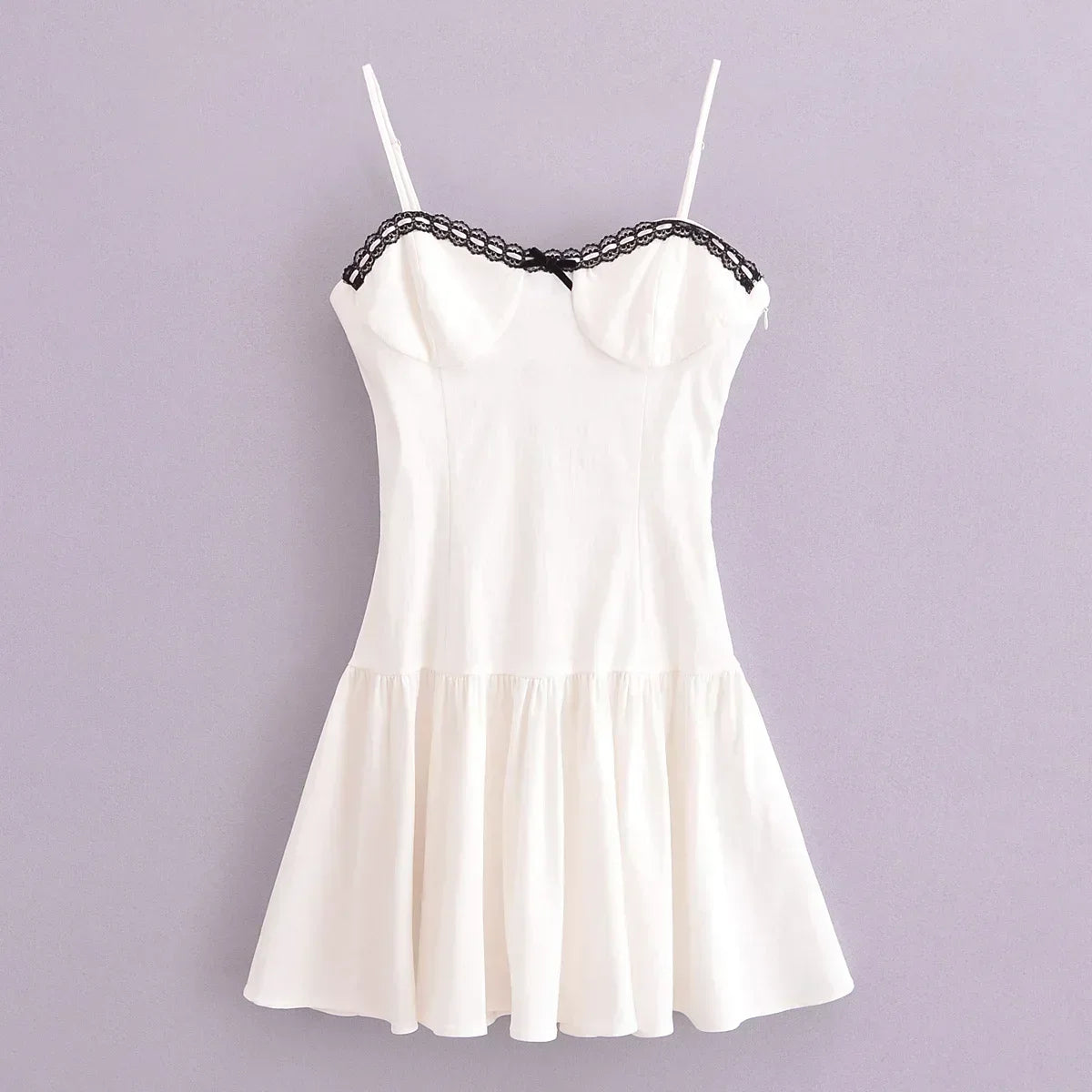 Women's new fashion lace bow decoration tight corset style suspender mini dress retro sleeveless backless women's dress Mujer