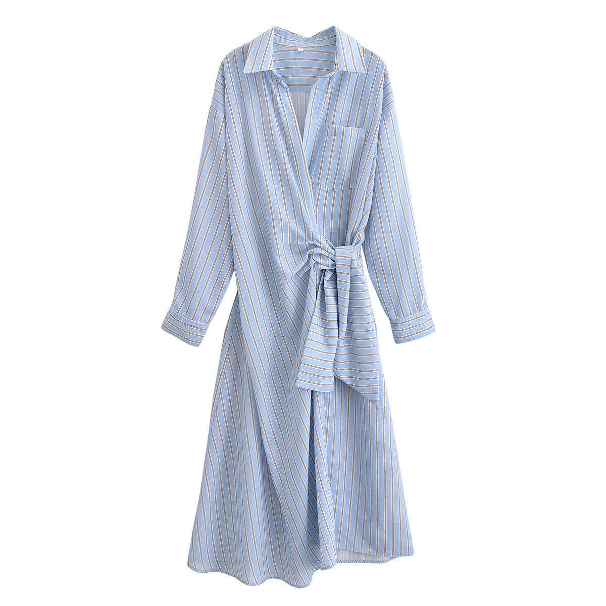 Women's new fashion shirt style striped lace up MIDI dress