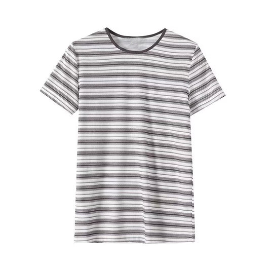 Women's Summer Fashion Short Sleeve O Neck Striped T-shirt