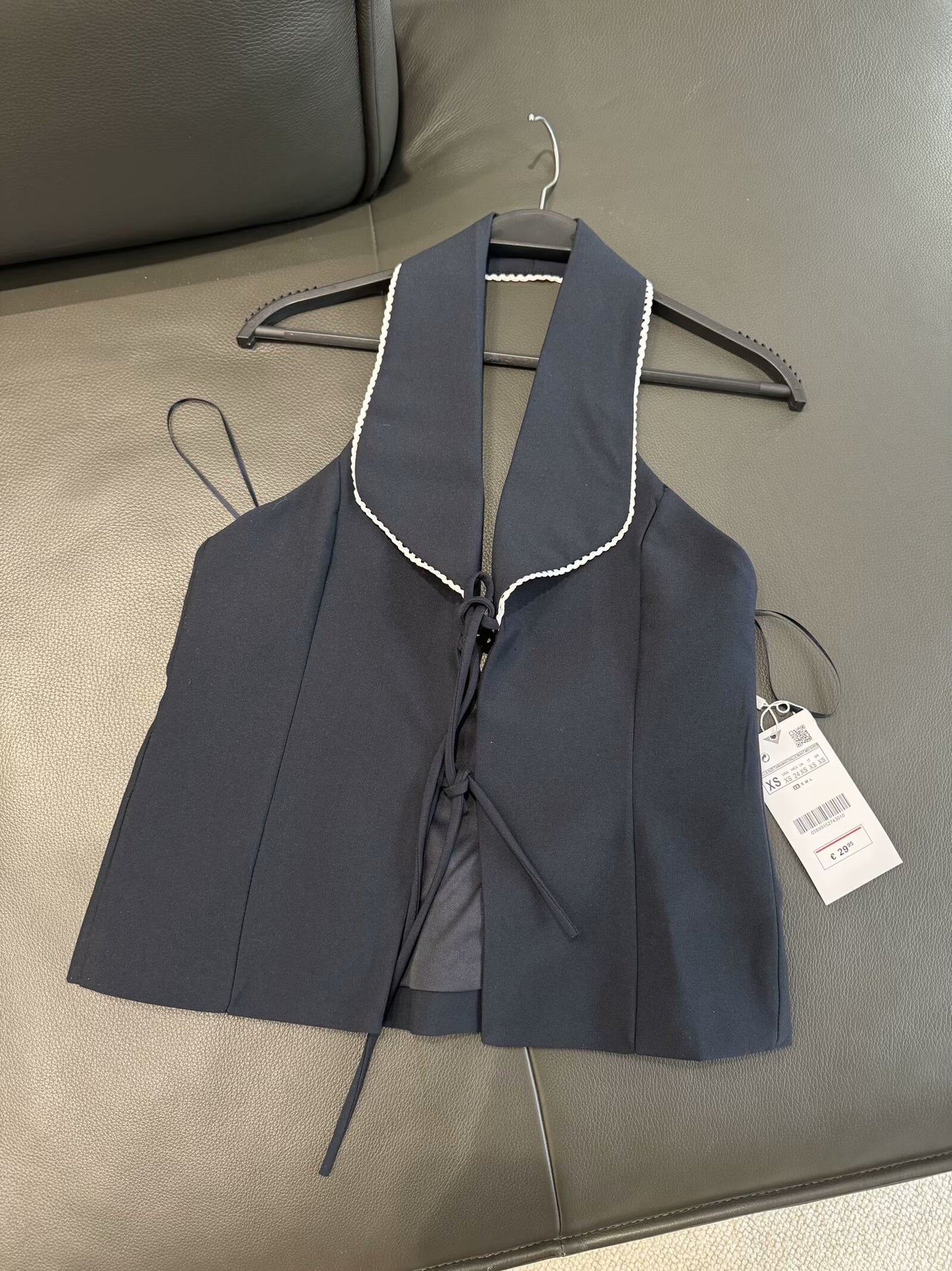 Women's new fashion bow tie decoration slim short spliced hanging neck collar top retro sleeveless backless women's vest chic top