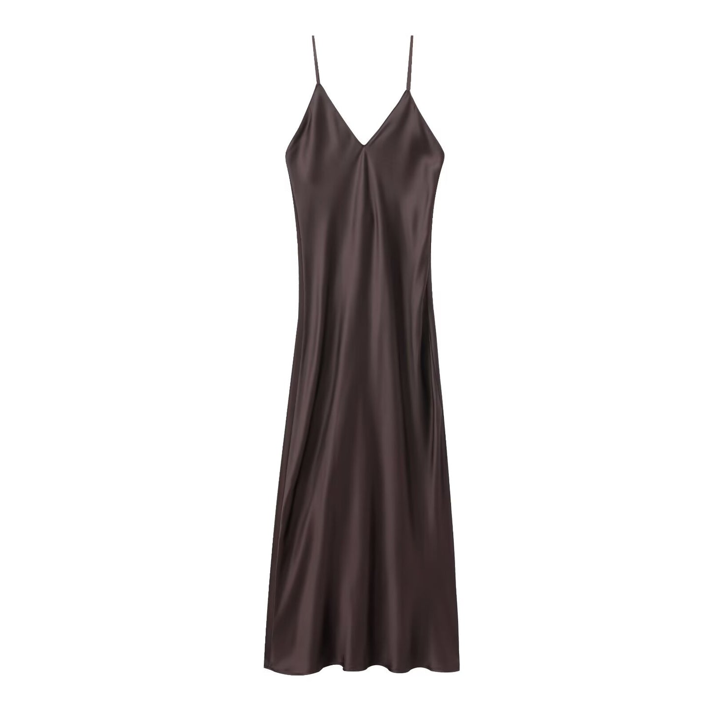 Women's Summer Fashion Underwear Style Satin Texture Midi Dress
