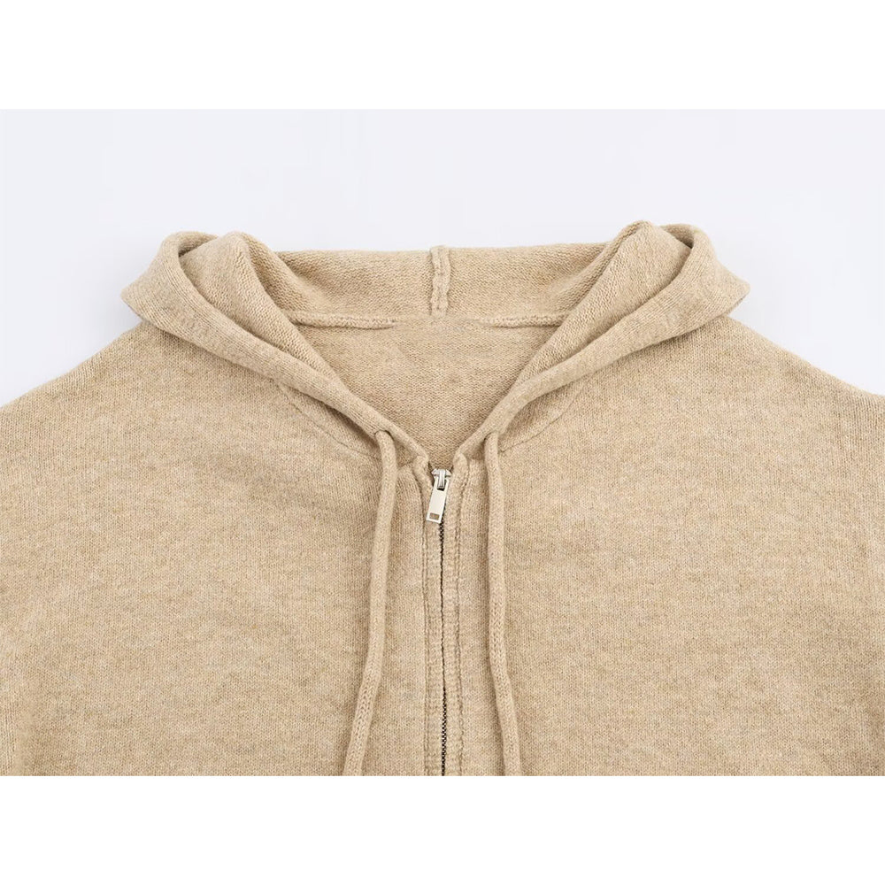 Women's 2025 New Loose Zipper Knitted hooded sweatshirt