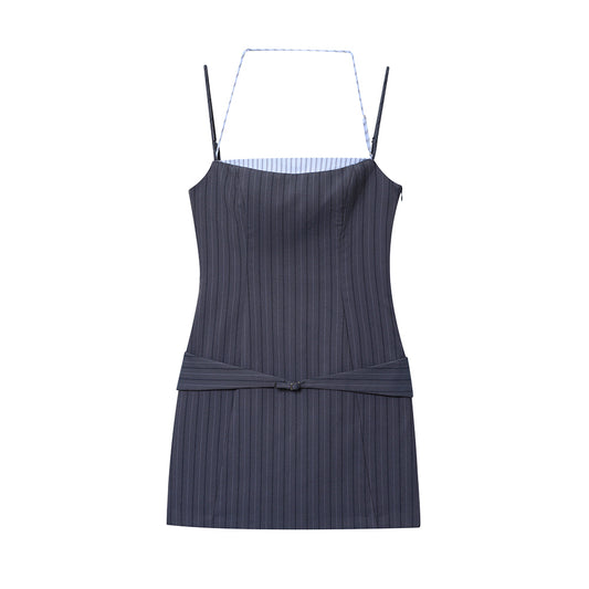 Women's new fashion contrasting striped patchwork mini dress