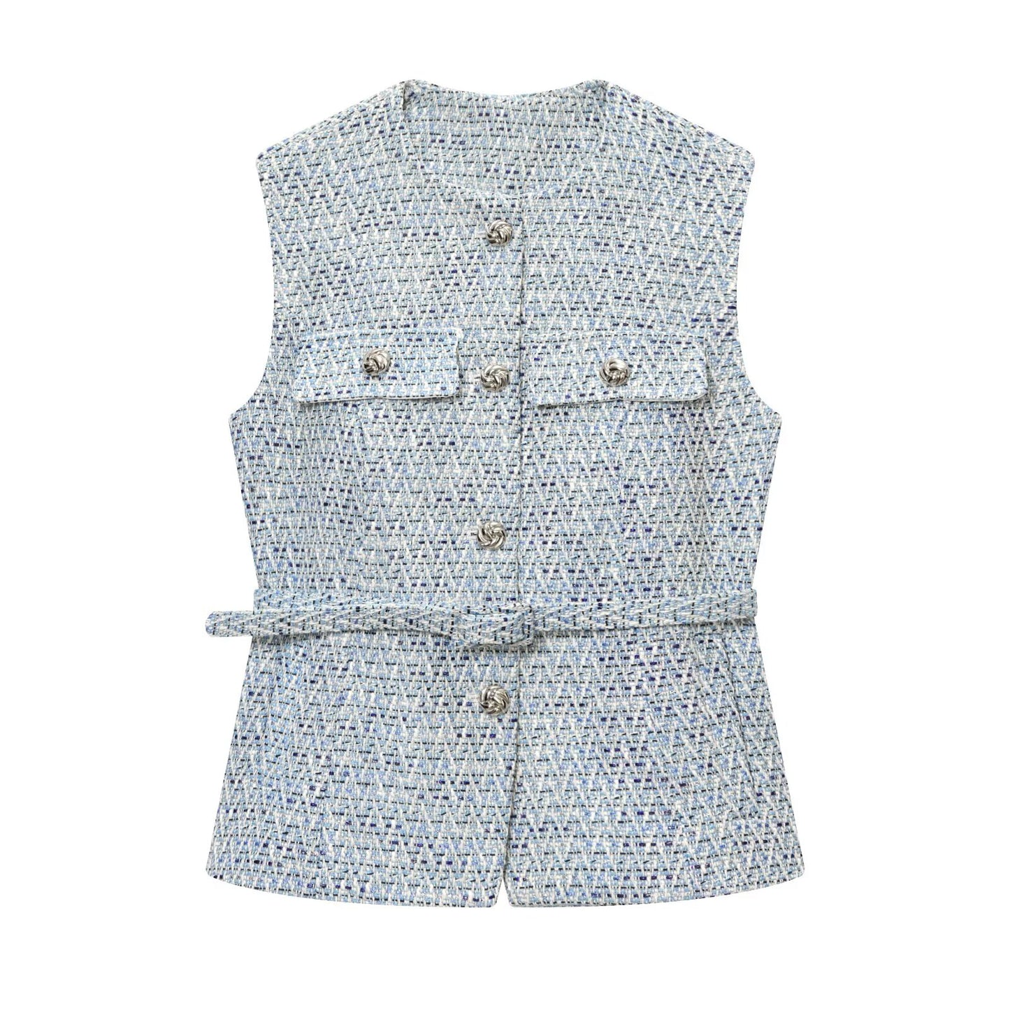 Women's with Belt bead decoration textured vest