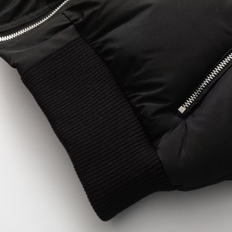 Women's black ribbed lapel down cotton Coat