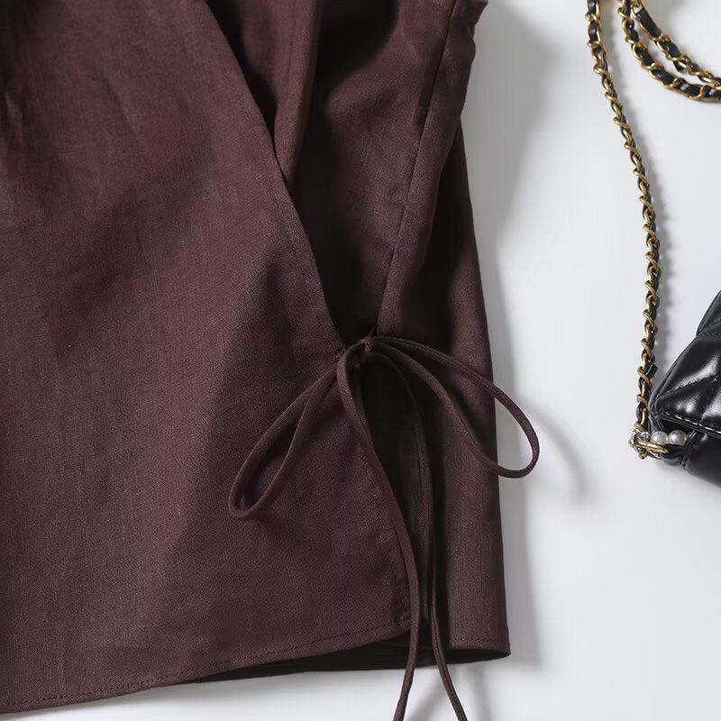 Women's 2025 new fashion hanging neck sleeveless lace up top
