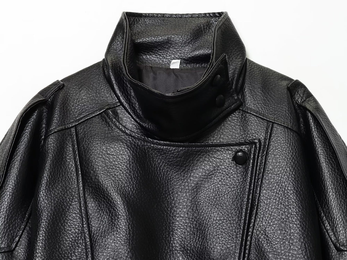 Women's new loose stand collar Faux Leather jacket Coat
