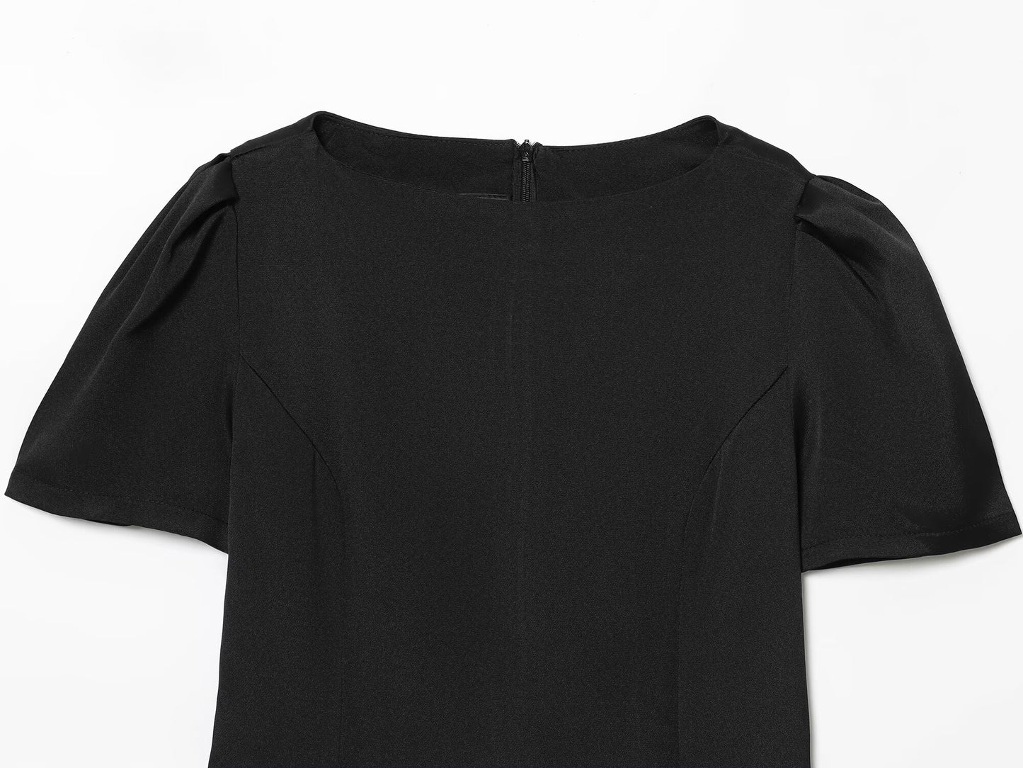 Women's 2025 new black short sleeved pleated mini dress