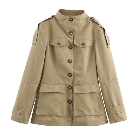 Women's new fashion casual single breasted stand collar Coat