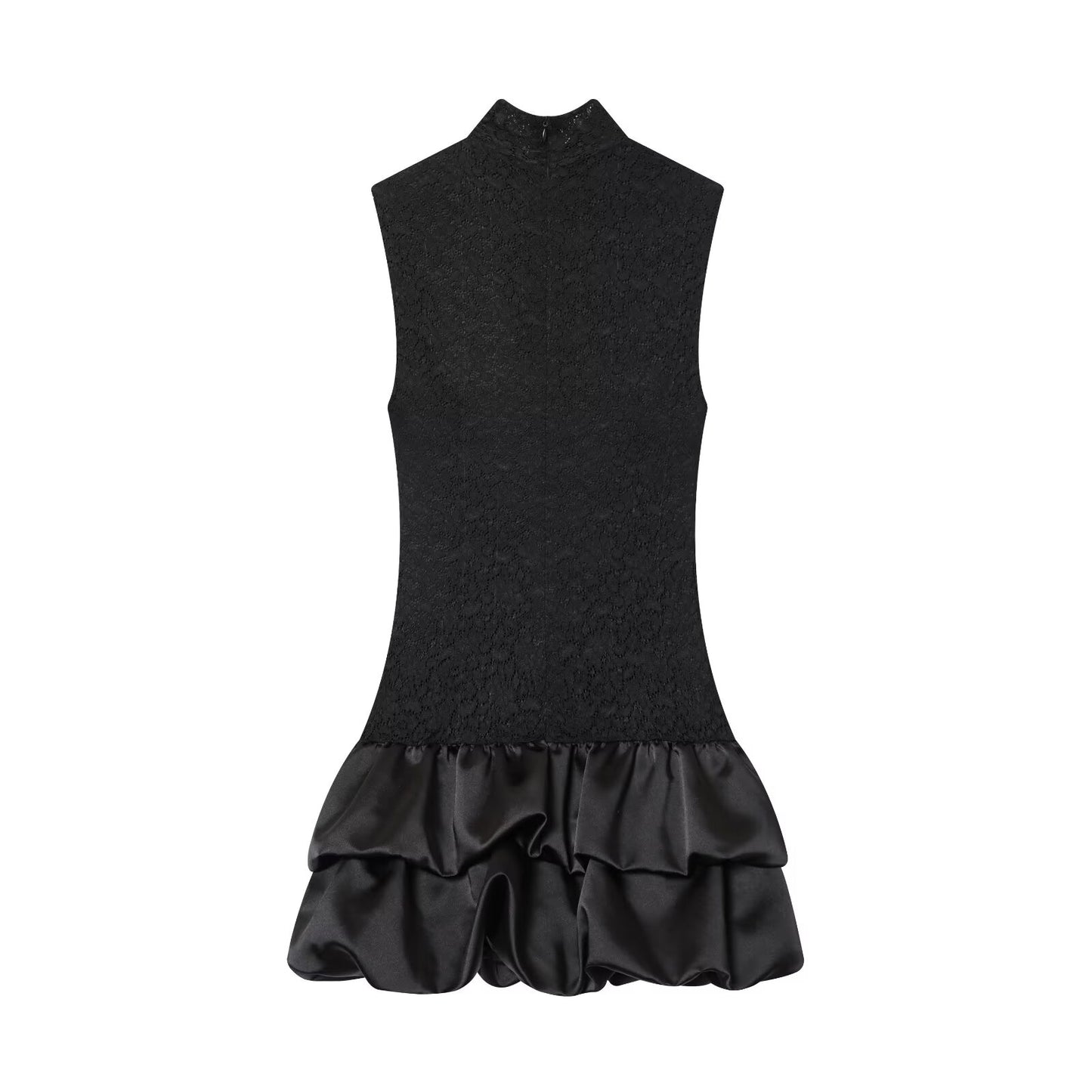 Women's new fluffy hem sleeveless patchwork lace mini dress