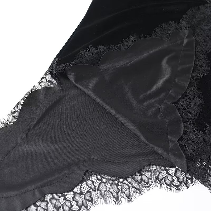 Women's asymmetrical velvet lace suspender dress