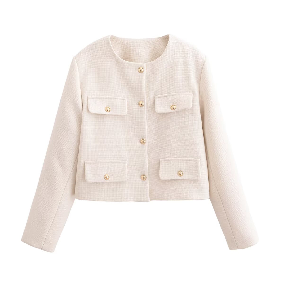 Women's New Short Coarse textile O Neck Coat