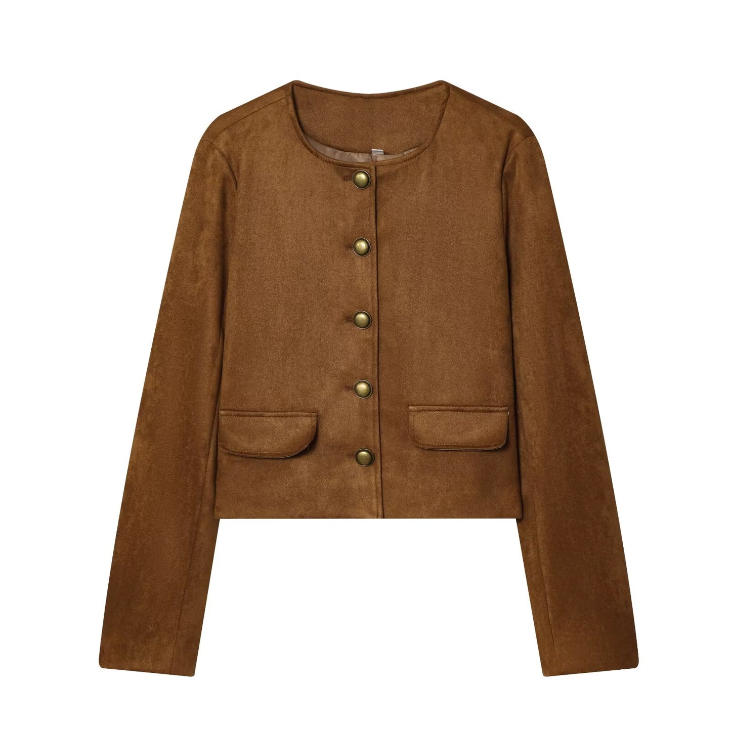 Women's suede texture short O Neck Coat