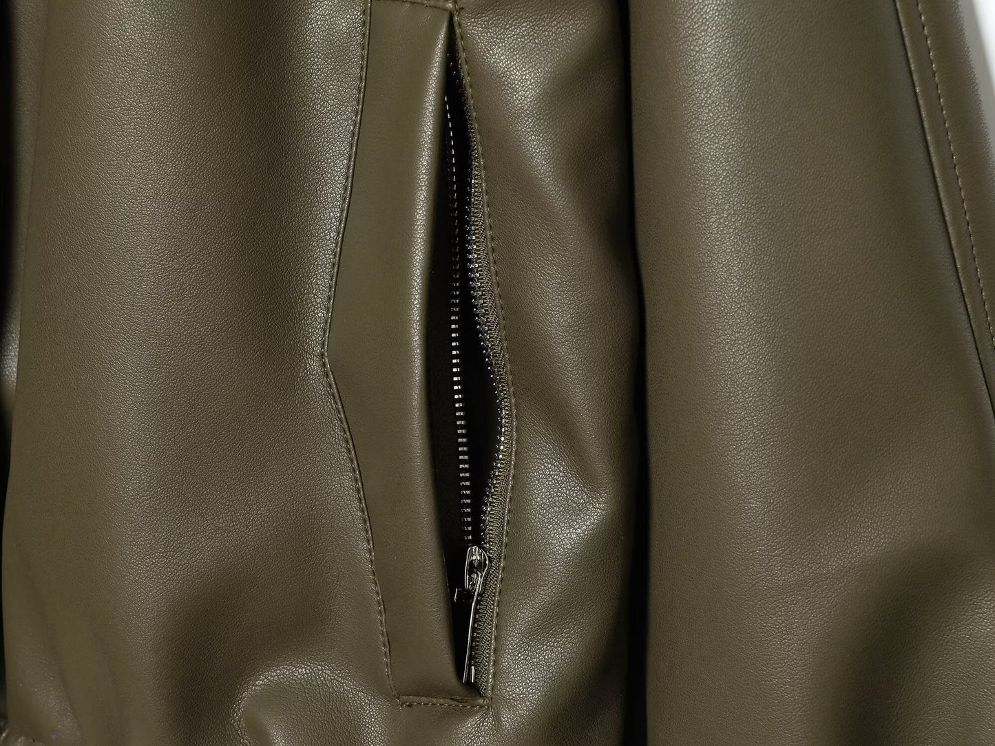 Women's standing collar faux leather pilot jacket Coat