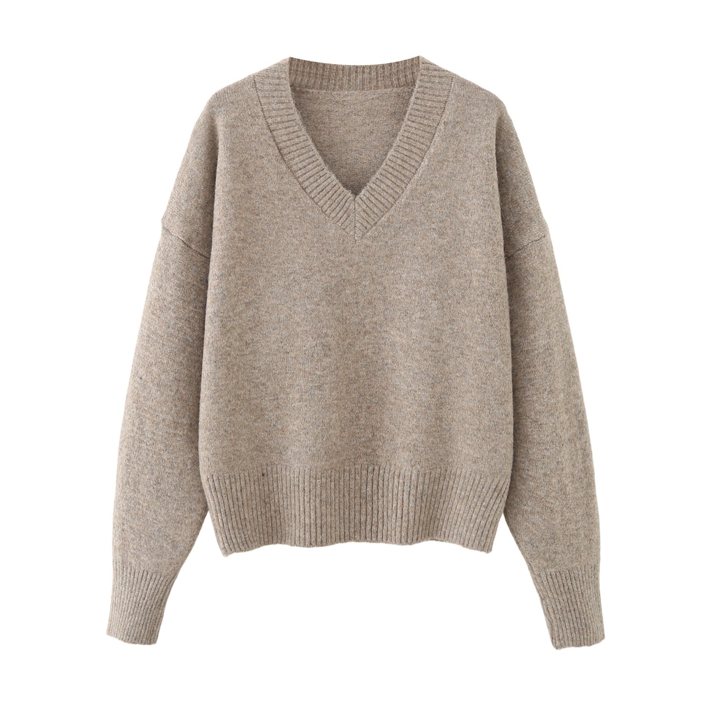 Women's soft textured loose V-neck knitted sweater