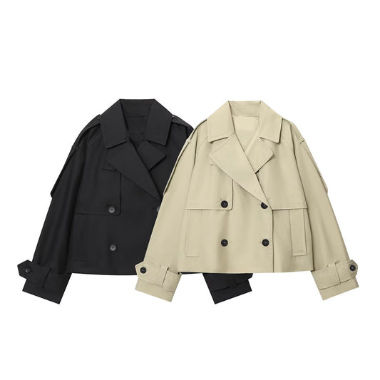 Women's new fashion short double breasted waterproof windbreaker jacket