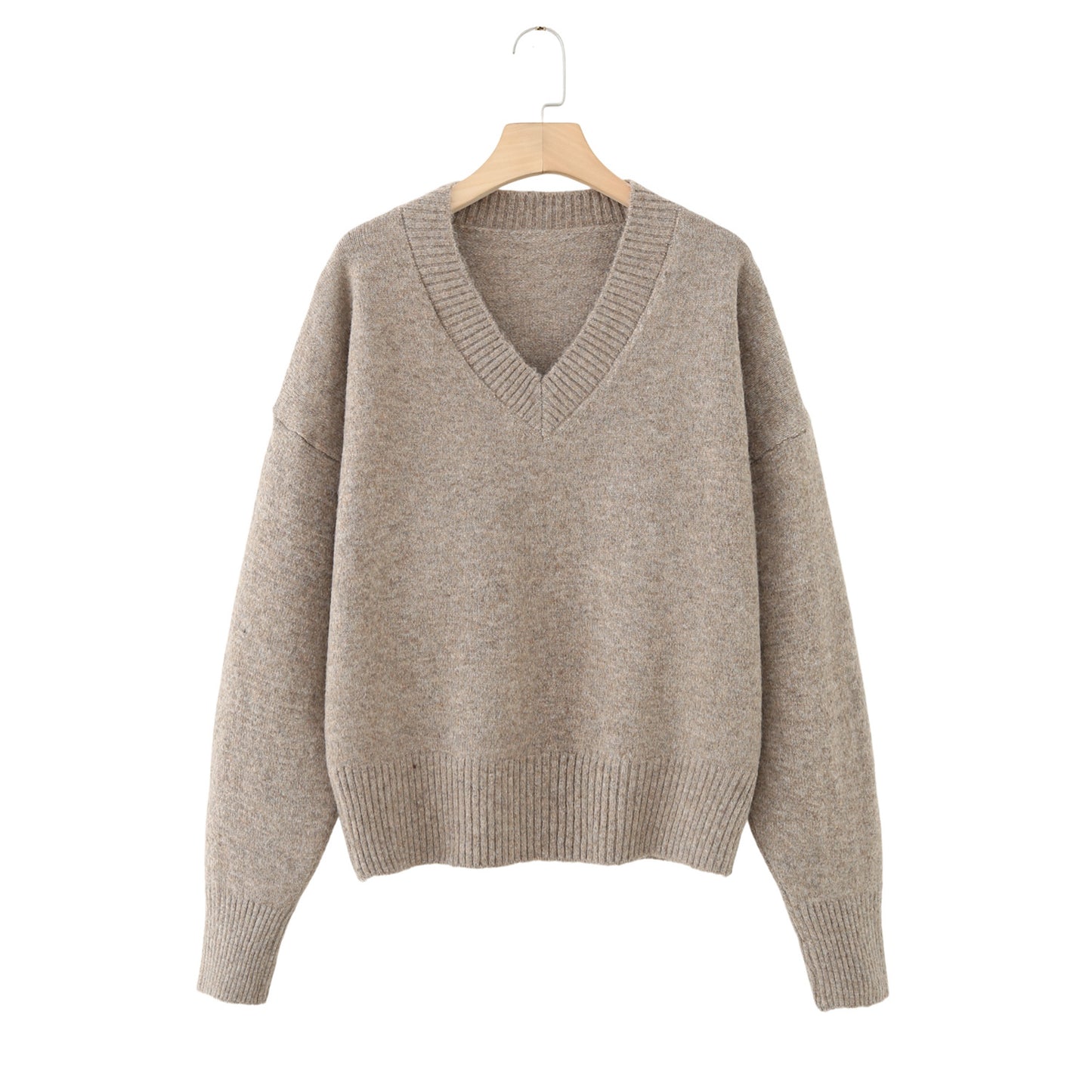 Women's soft textured loose V-neck knitted sweater