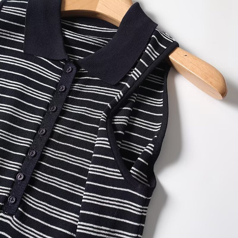 Women's new fashion retro striped sleeveless T-shirt top