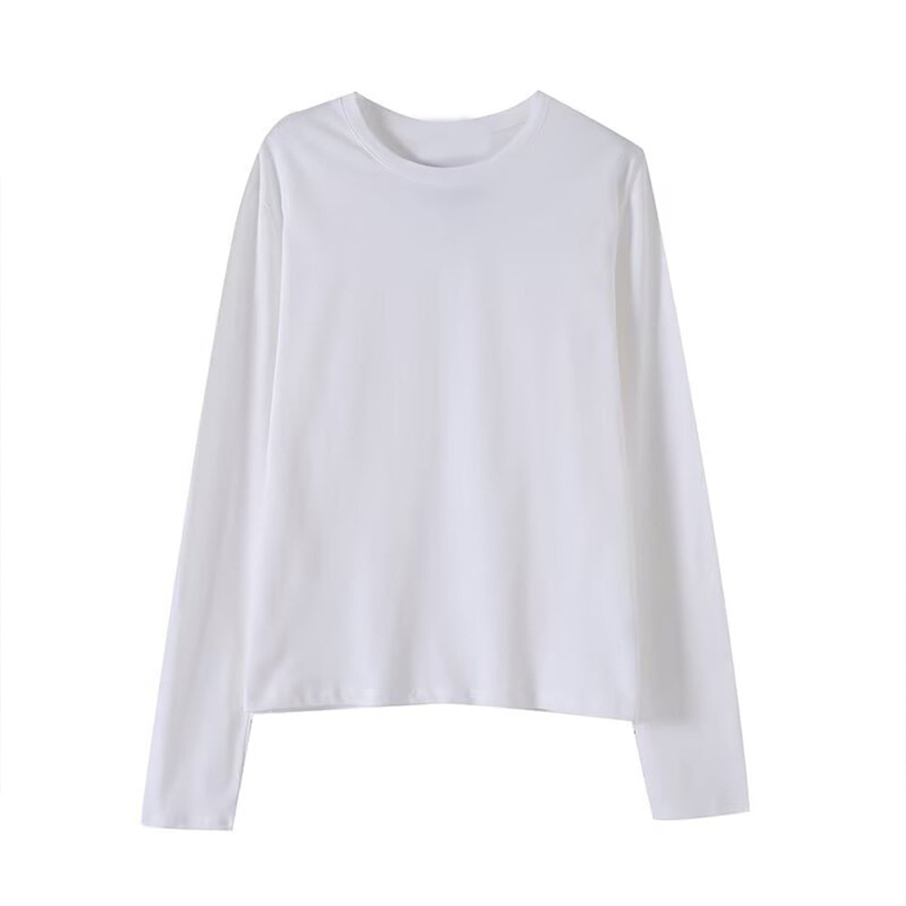 Women's new round neck long sleeved cotton T-shirt