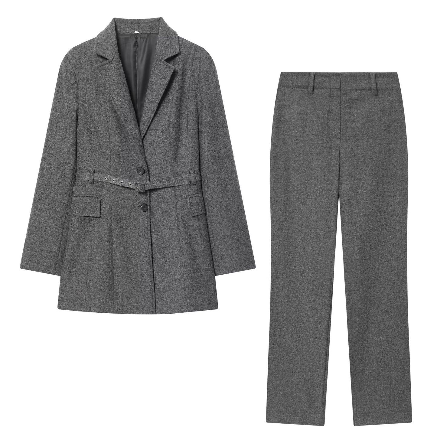 suit Women's 2 pieces with Belt casual lapel Blazer Coat +Pants